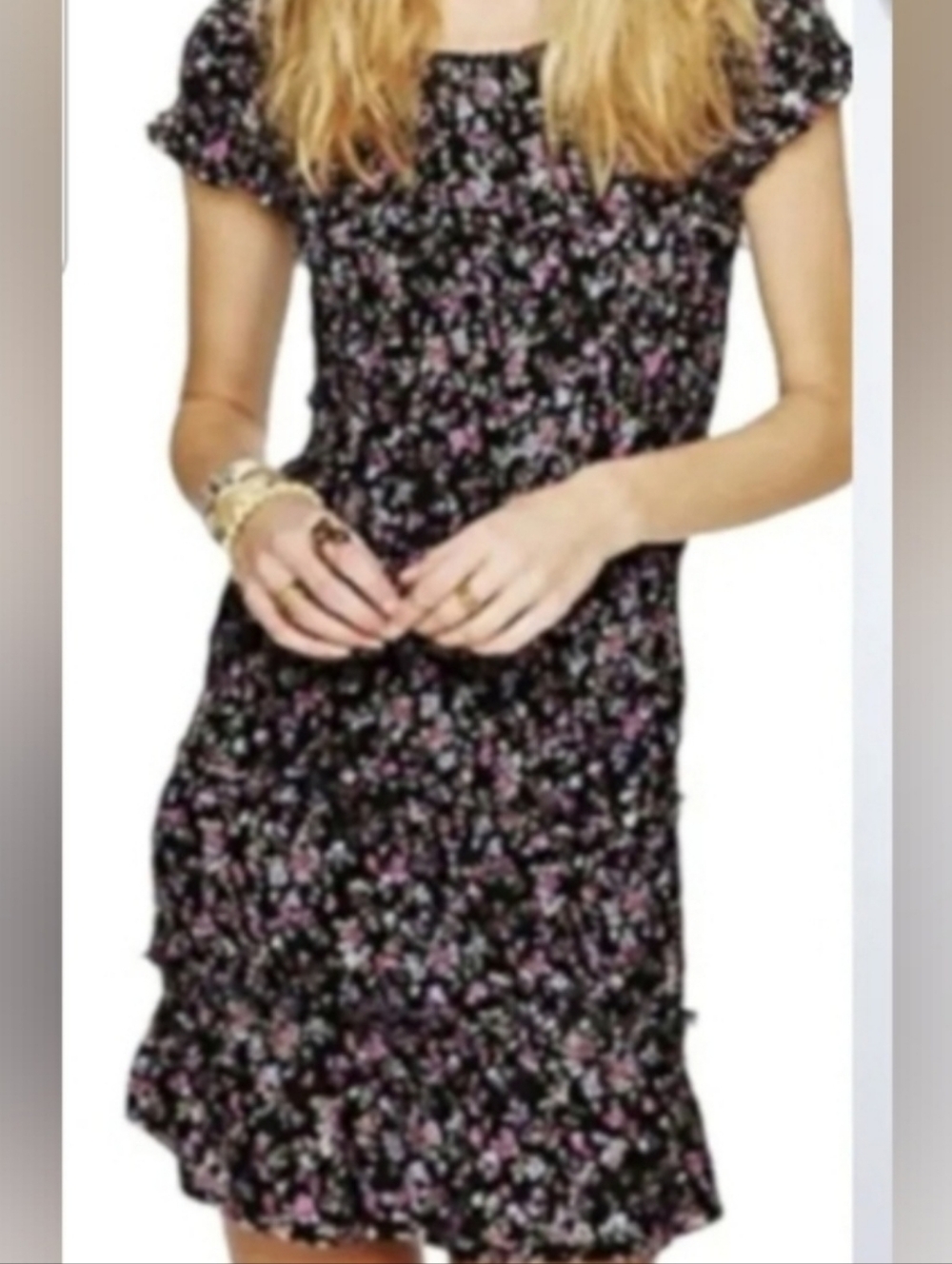 Free People Floral Smocked Ruffle Dress